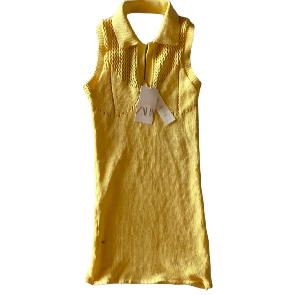 NWT Zara Yellow Sweater Cut Out Mini Dress Size Small